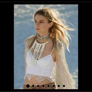 Free People FP One cotton eyelet lace cropped tank S adjustable straps NWOT